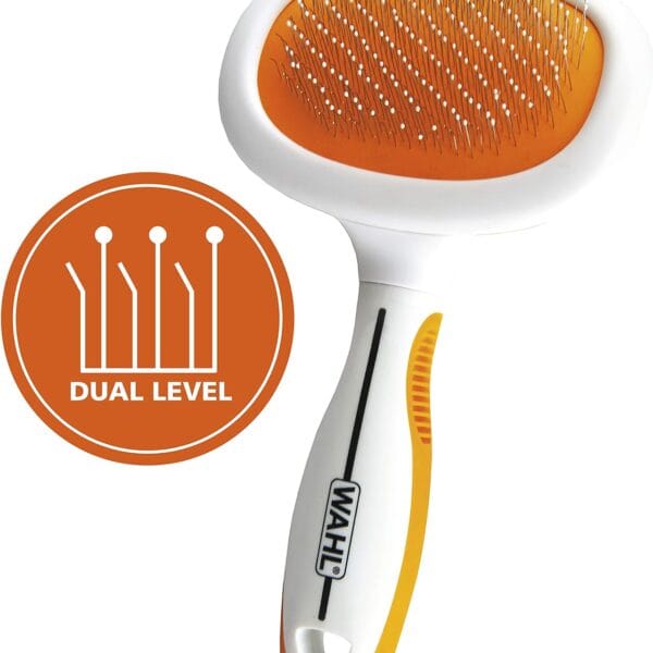 Wahl Premium Patented Dual Level Sensitive Skin Pet Slicker  Ergonomic handle makes Deshedding, Grooming and Brushing Comfortable for you and your Dog or Cat - 858500