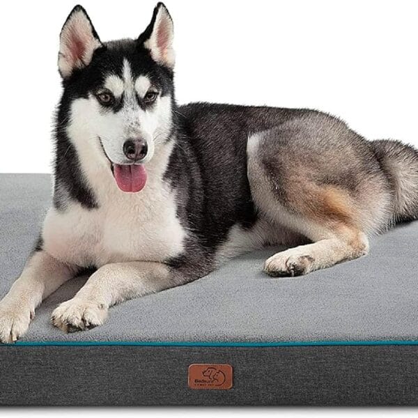 Bedsure Memory Foam Dog Beds Large Sized Dog - Orthopedic Pet Beds for Crate with Removable Washable Cover and Nonskid Bottom, Plush Flannel Fleece Top Pet Mat, Grey