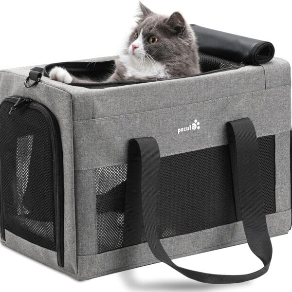 Airline Approved Cat Carrier, Pet Carrier Soft-Sided, Portable Dog Carrier with Stable Structure, TSA Approved Pet Carrier for Pets Less Than 12lbs, Cat Carrier Bag Suitable for Travel, Gray