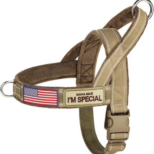 Forestpaw No Pull Dog Harness with Large Handle,Slip on Reflective Vest with Quick Release Buckle,Comfortable Flannel Lining for Medium Large Dogs Walking Training (Includes 3 Patches),Brown XL