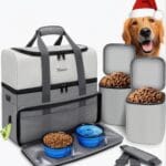 Mancro Dual Layers Dog Travel Bag, Pet Travel Bags with 2 Extra Large Food Containers, 2 Collapsible Dog Bowls, Multi-Pockets Tote Organizer for Pet Supplies, Road Trip Essentials, Weekend Camping