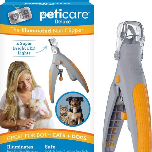 Allstar Innovations PetiCare LED Light Pet Nail Clipper- Great for Trimming Cats & Dogs Nails & Claws, 5X Magnification That Doubles as a Nail Trapper, Quick-Clip, Steel Blades