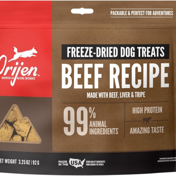 ORIJEN Grain Free High Protein Freeze Dried Dog Treats Ranch-Raised Beef Recipe 3.25oz Bag