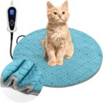 Cat Heating Pad with Smart Thermostat Switch and Chew Resistant Cord, Upgraded Adjustable Controller, Temperature and Timer Adjustable, Round-16 inches Soft Cloth Heated Cat Bed for Dogs & Cats