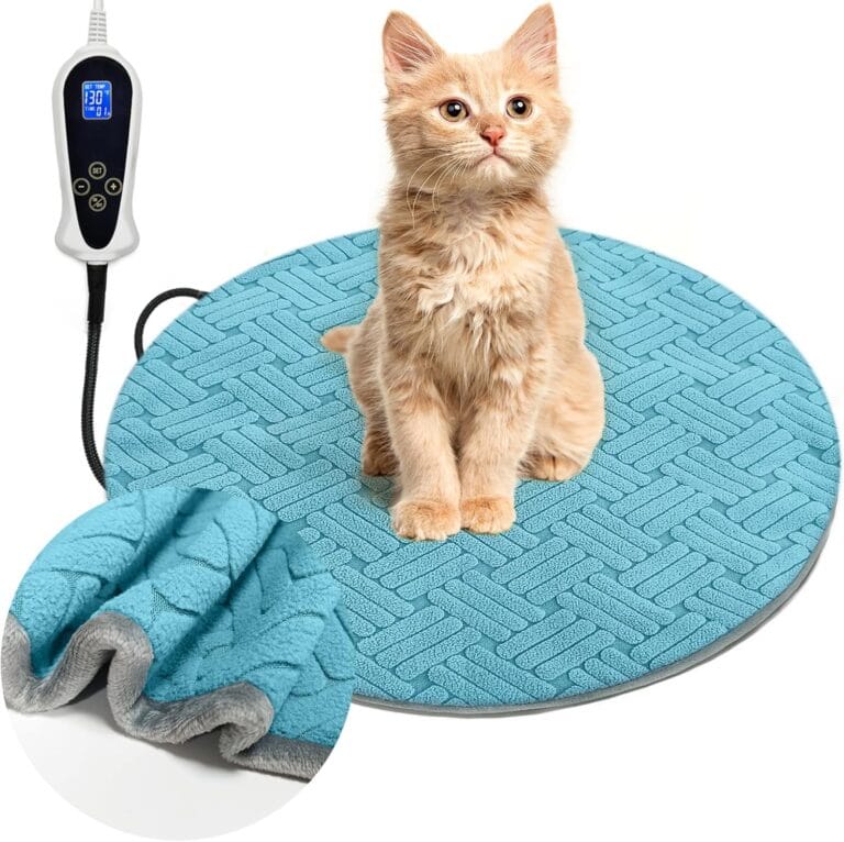 Cat Heating Pad with Smart Thermostat Switch and Chew Resistant Cord, Upgraded Adjustable Controller, Temperature and Timer Adjustable, Round-16 inches Soft Cloth Heated Cat Bed for Dogs & Cats