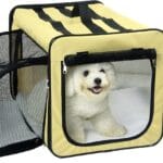 PET LIFE 'Capacious' Dual-Sided Expandable Spacious Wire Folding Collapsible Lightweight Pet Dog Crate Carrier House, Small, Khaki