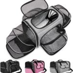 Estarer Soft Sided Pet Carrier Airline Approved, 4 Sides Expandable Collapsible Cat Carrier with Pockets & Removable Fleece Pad, Travel Carrier Bag for Cat Dog & Small Animals (Grey)