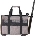 Cat Carrier with Wheels, Airline Approved Rolling Pet Carrier with Telescopic Handle and Shoulder Strap, Dog Carrier with Wheels Compatible with Pets Under 22 lbs, with 1 Folding Bowl, Grey