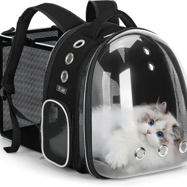 Lekereise Cat Backpack Carrier, Expandable Large Space Cat Bubble Backpack for Kitty Small Dog up to 18lbs, Transparent Pet Carrier for Travel, Hiking, Walking & Outdoor, Black