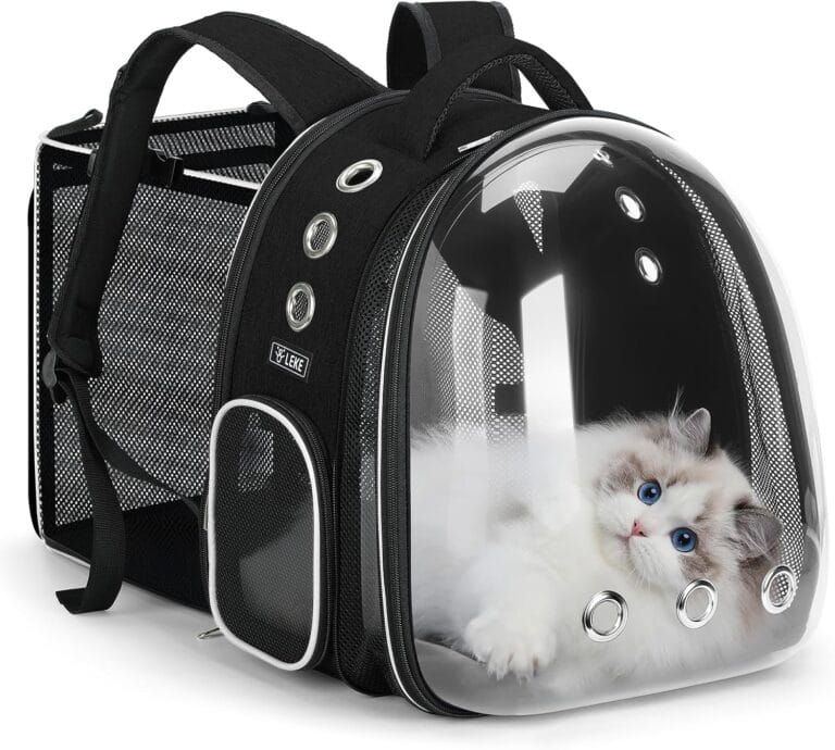 Lekereise Cat Backpack Carrier, Expandable Large Space Cat Bubble Backpack for Kitty Small Dog up to 18lbs, Transparent Pet Carrier for Travel, Hiking, Walking & Outdoor, Black