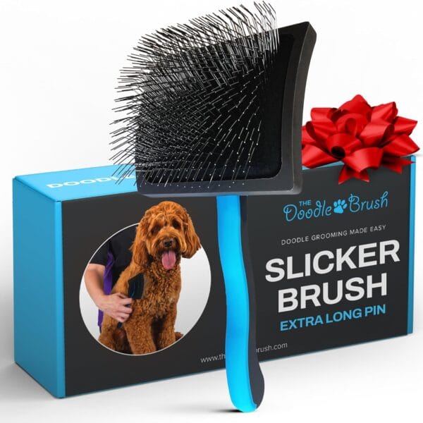 Slicker Brush for Dogs Detangler, Poodle Pin Dematting Extra Long Pin Slicker for Goldendoodle, Cockapoo, Cavapoo, Tangle-Free Grooming Shiny Coat Holiday Pet Christmas Gifts