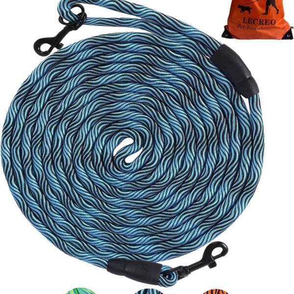 Long Dog Leash Tie-Out Check Cord, 16FT/30FT/50FT/100FT Recall Dog Training Rope Leash, Heavy Duty Dog Lead for Large Medium Small Dogs Playing, Camping, or Backyard