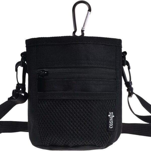 Cosmos Pet Snack Bag Pet Training Waist Bag Dog Training Food Pet Treat Bag Pouch with Shoulder Strap and Carabiner (Black Color, 4.5 inches Wide x 5.75 inches Tall)
