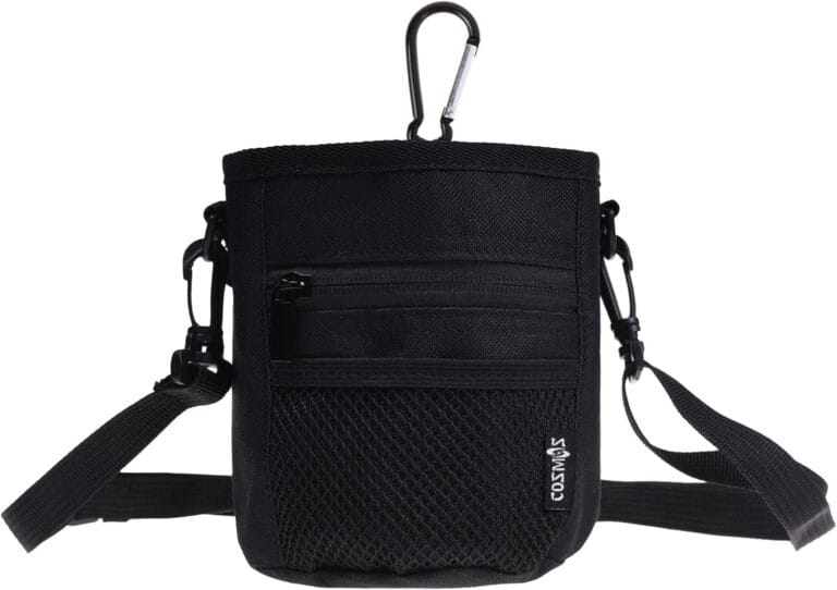 Cosmos Pet Snack Bag Pet Training Waist Bag Dog Training Food Pet Treat Bag Pouch with Shoulder Strap and Carabiner (Black Color, 4.5 inches Wide x 5.75 inches Tall)
