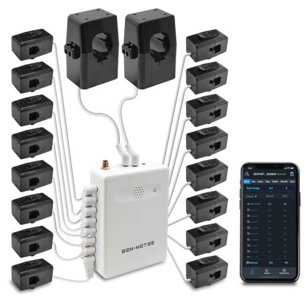 Smart Home Energy Monitor with 16 50A Circuit Level Sensors, Measure Power Usage in Real-Time, History with App (16 50A Circuit Level Sensors) - Compatible with Home Assistant