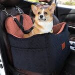 Dog Car Seat for Small/Medium Dogs,Pet Booster Seat with Harness,Memory Foam and Velvet,Safety Comfy Car Travel Pets Carrier,Interior Elevate,Washable and Detachable,Storage Pocket.(H-Black/Brown)