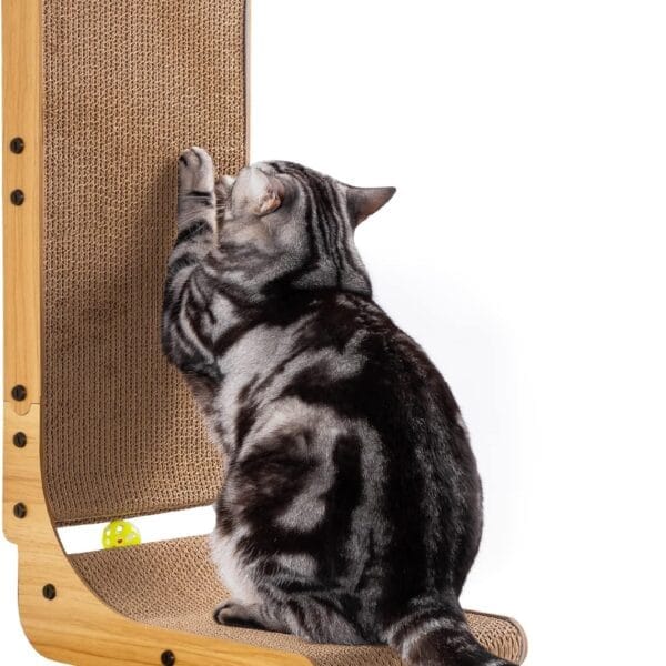 Poils bebe L Shape Cat Scratcher, 26.8 Inch Cat Scratchers for Indoor Cats, Protecting Furniture Cat Scratch Pad, Cardboard Cat Scratching with Ball Toy, Catnip, Large