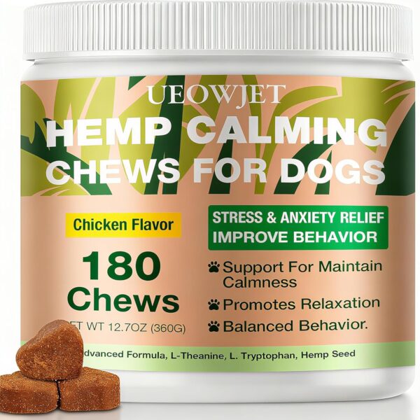 m Calming Chews for Dogs - Dog Calming Chews for Separation, Strss & Hyperactivity Rlief - Supports Rlaxation for Travel, Fireworks & Storms - Slep Aid-All Ages & Sizes-180 Kibbles