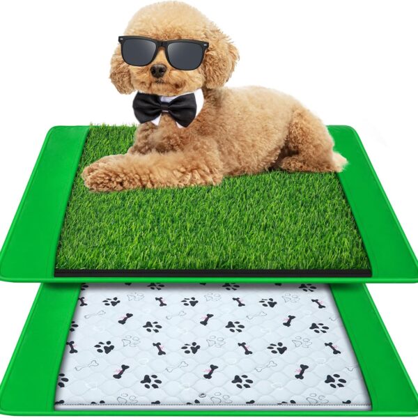 Dog Grass Mat with Pee Pad 2025", Small Dog Litter Box Indoor Artificial Turf Grass Porch Waterproof Patio Potty Tray for Doggie Reusable Washable and Lawn for Replacement Puppy Training