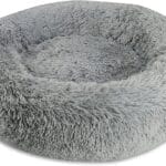 Arlee Donut Round Pet Dog Bed - Memory Foam - Calming Reduce Anxiety - Shaggy Vegan Fur - Assembled USA, Charcoal