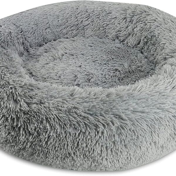 Arlee Donut Round Pet Dog Bed - Memory Foam - Calming Reduce Anxiety - Shaggy Vegan Fur - Assembled USA, Charcoal