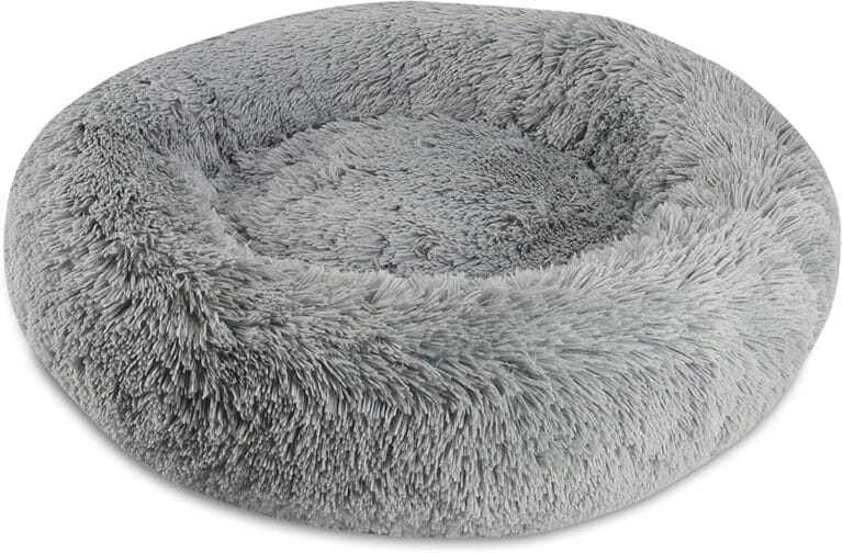 Arlee Donut Round Pet Dog Bed - Memory Foam - Calming Reduce Anxiety - Shaggy Vegan Fur - Assembled USA, Charcoal