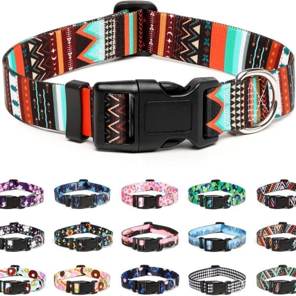 Mercano Adjustable Dog Collar - Special Design Patterns, Soft Nylon Comfortable Durable Pet Collar for Small Medium Large Dogs (S, Tribal Green)