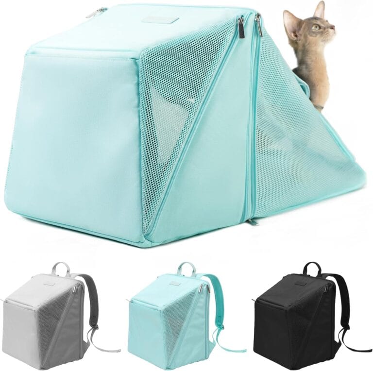 Expandable Cat Backpack Carrier Pet Soft-Sided Mesh Backpack Carrier for Cats Small Dogs Dual-Layer Ventilated Privacy Cat Backpack for Travel Outdoor Camping (Mint Green)