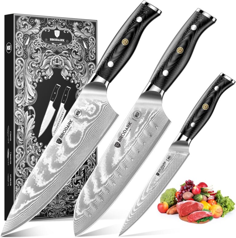Damascus Knife Set 3 PCS with Premium VG10 Damascus Steel, Ultra-Sharp Professional Japanese Kitchen Knife Set, Full Tang Chef Knife Set with G10 Hand