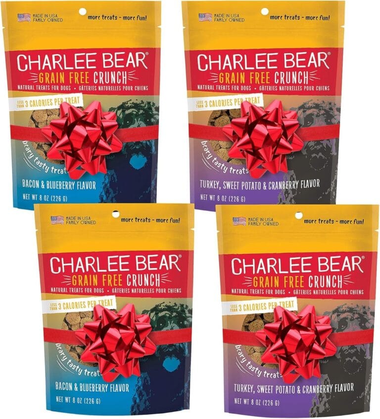 Charlee Bear Dogs Training Treat, Crunchy, Low Calorie, Grain Free Dog Treats, Made in USA, Best for Small and Medium Breeds, Bacon Blueberry & Turkey Sweet Potato Cranberry, 4 Pack 8oz Each