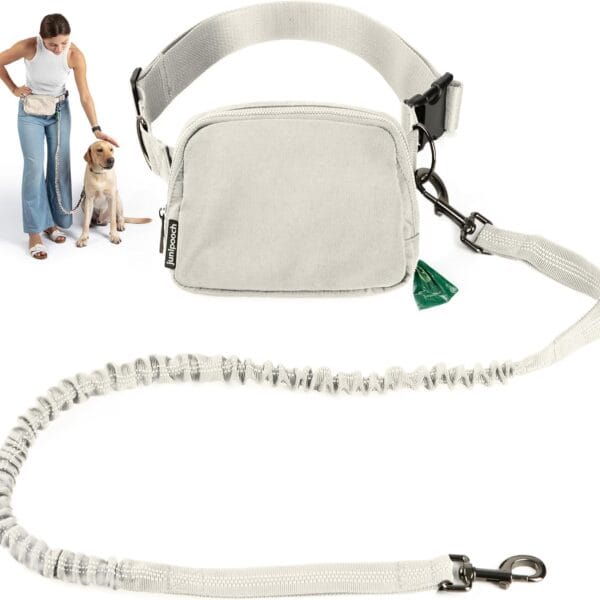 Hands Free Dog Leash with Dog Treat Pouch - Stylish & Trendy Waist Leash for Dog Walking - Wear Around The Waist or Crossbody - Durable & Detachable - Shock Absorbing - Waste Bag Dispenser