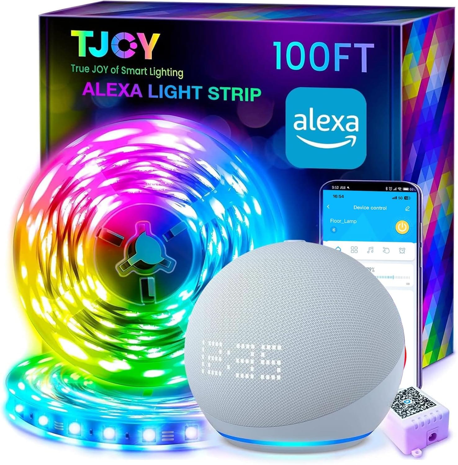 TJOY 100ft Smart Led Strip Lights for Bedroom, Work with Alexa, RGB Color Changing Music Sync Led Lights with App Remote,Multi-Color Wireless Led Strip Lighting for Bedroom (APP+Remote+Voice) TJOY 100ft Smart Led Strip Lights for Bedroom, Work with Alexa, RGB Color Changing Music Sync Led Lights with App Remote,Multi-Color Wireless Led Strip Lighting for Bedroom (APP+Remote+Voice)