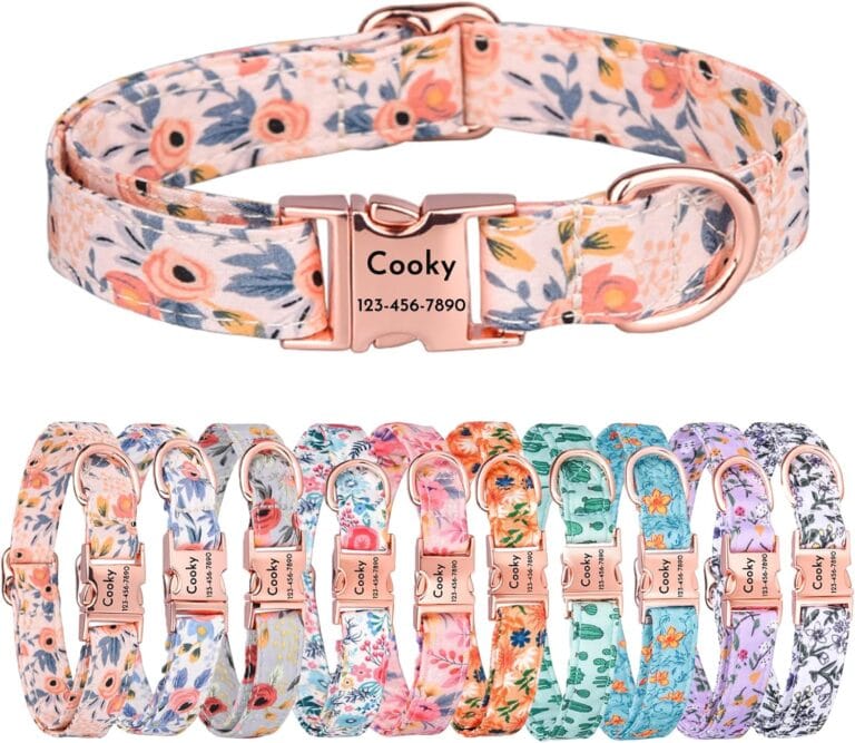Engraved Pet Name Custom Collar for Dogs with Cute Floral Design - Personalized Dog Collar with Name - Adjustable and Customizable Dog Collar (Pattern-A, S (10-16.5 inches))