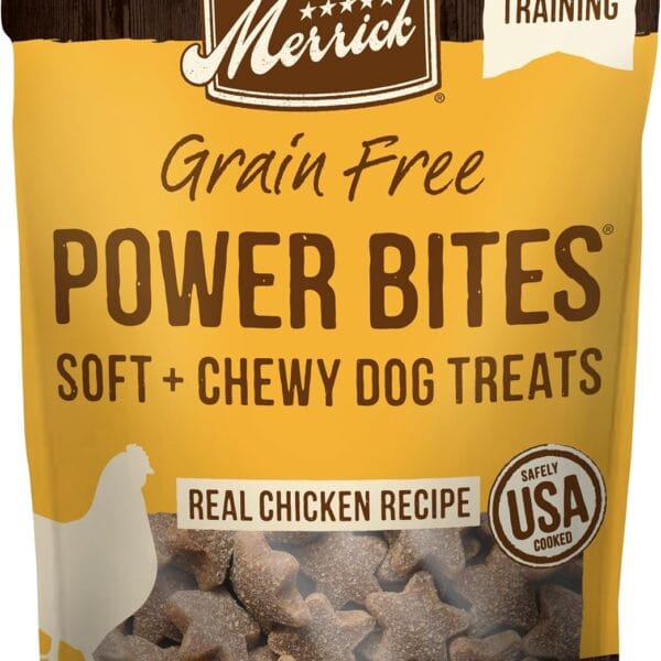 Merrick Power Bites Natural Soft And Chewy Real Meat Dog Treats, Grain Free Snack With Real Chicken Recipe - 6 oz. Bag
