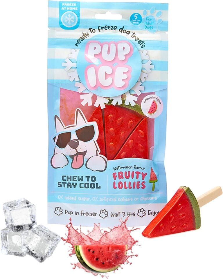 Pup Ice- Ready to Freeze at Home Dog Treats-Edible Chews for Small Breed Dogs & Puppies with Real Chicken to Keep Your Pup Cool Year Round, Fruity Lollies Watermelon Flavor, 3pcs