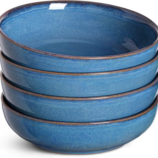 LE TAUCI Pasta Bowls 45 Ounce, Ceramic Salad Bowl, Large Serving Bowl Set - Set of 4, Ceylon Blue