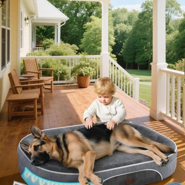 OhGeni Orthopedic Big Dog Couch Pet Sofa XL Sized Cat Beds Mom Gifts for Christmas with Comfort Foam Support, Soft Comfortable Fabric, Machine Washable Waterproof Removable Cover, 42-Inch (Gray)
