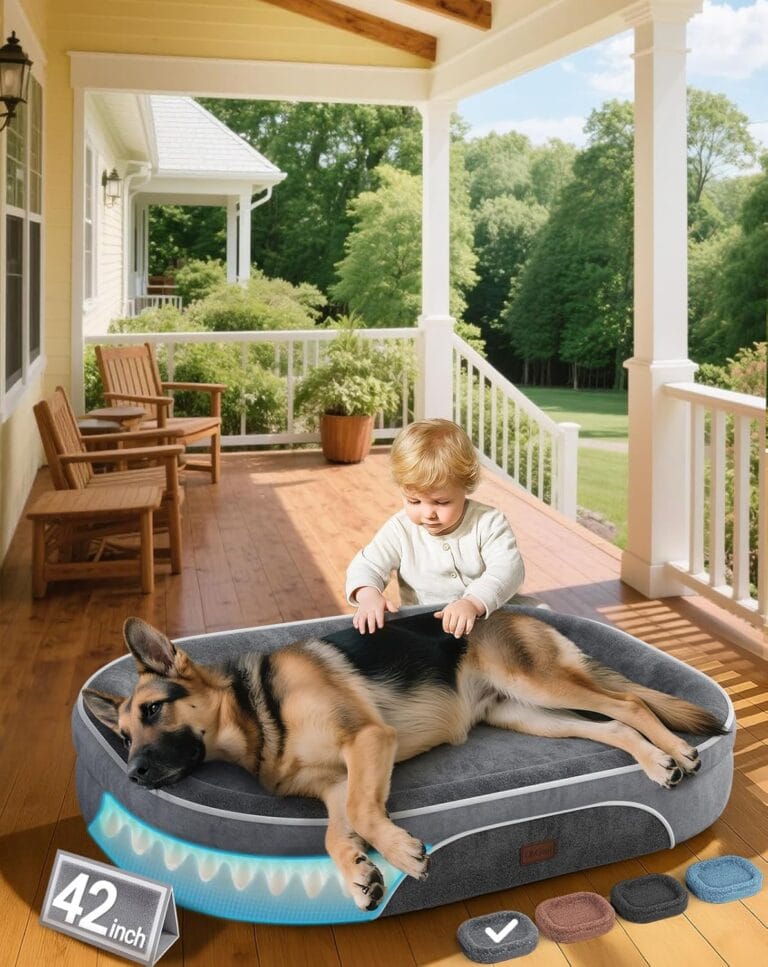OhGeni Orthopedic Big Dog Couch Pet Sofa XL Sized Cat Beds Mom Gifts for Christmas with Comfort Foam Support, Soft Comfortable Fabric, Machine Washable Waterproof Removable Cover, 42-Inch (Gray)