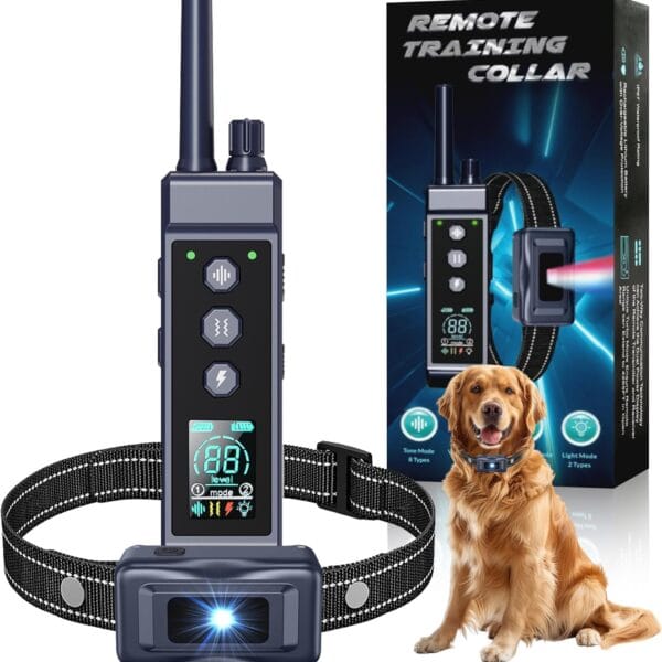 Shock Collar for Dogs - 4265ft Waterproof Training Collar with Flashing Light for Small Medium Large Dogs with Rechargeable Remote, Beep (1-8), Vibration(1-16), Safe Shock(1-99) (Black)