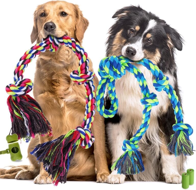 Heavy Duty Dog Rope Toys for Aggressive Chewers, Tough Tug of War Dog Toys for Large, Medium & Small Dogs  5 Pack Including 2 Ropes & 3 Supplies
