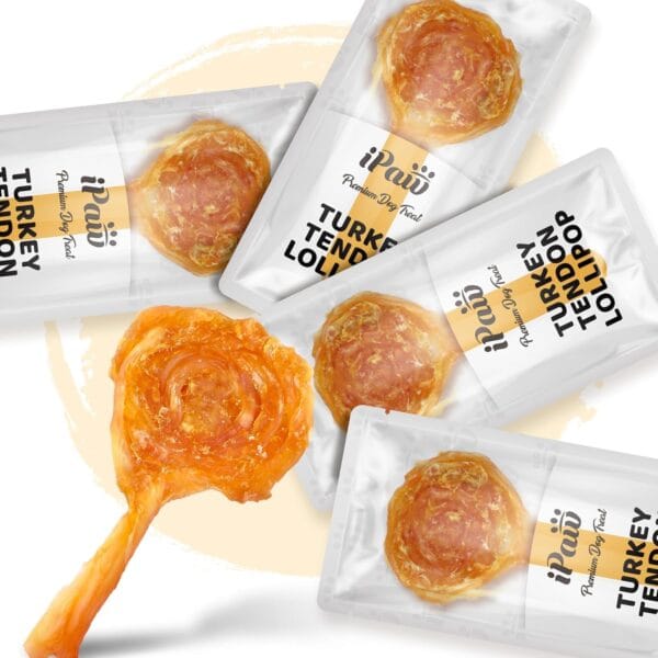 iPaw Turkey Tendon for Dogs, Ingredient Sourced from USA, Hypoallergenic, All Natural Human Grade Puppy Chew, Dog Treats for Signature Series, Rawhide Alternative, 4 Units/Pack Lollipop (Small)