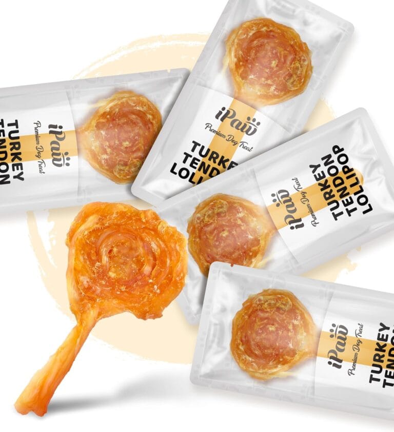 iPaw Turkey Tendon for Dogs, Ingredient Sourced from USA, Hypoallergenic, All Natural Human Grade Puppy Chew, Dog Treats for Signature Series, Rawhide Alternative, 4 Units/Pack Lollipop (Small)