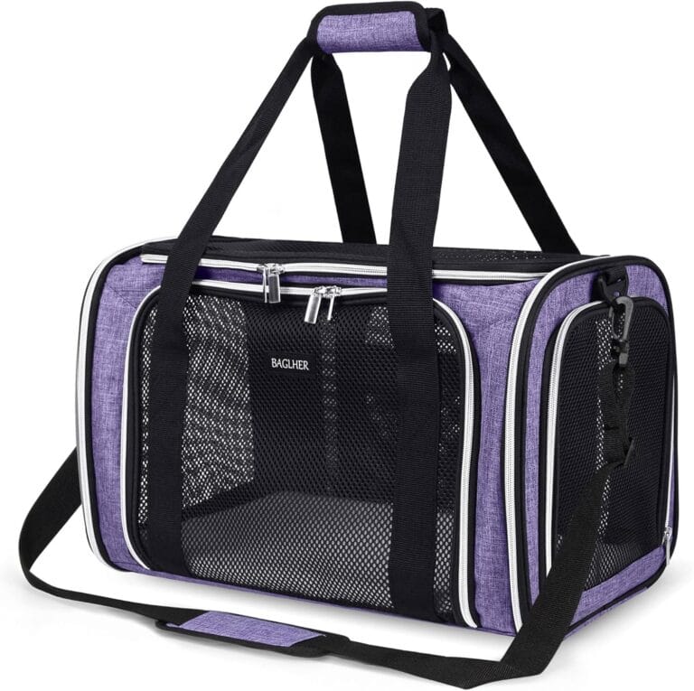 BAGLHER Pet Travel Carrier, Cat Carriers Dog Carrier for Small Medium Cats Dogs Puppies, Airline Approved Small Dog Carrier Soft Sided, Collapsible Puppy Carrier, Purple