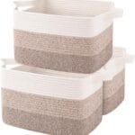 OIAHOMY Storage Basket, Woven Baskets for Storage, Cotton Rope Basket for toys,Towel Baskets for Bathroom - Pack of 3, Gradient Yellow