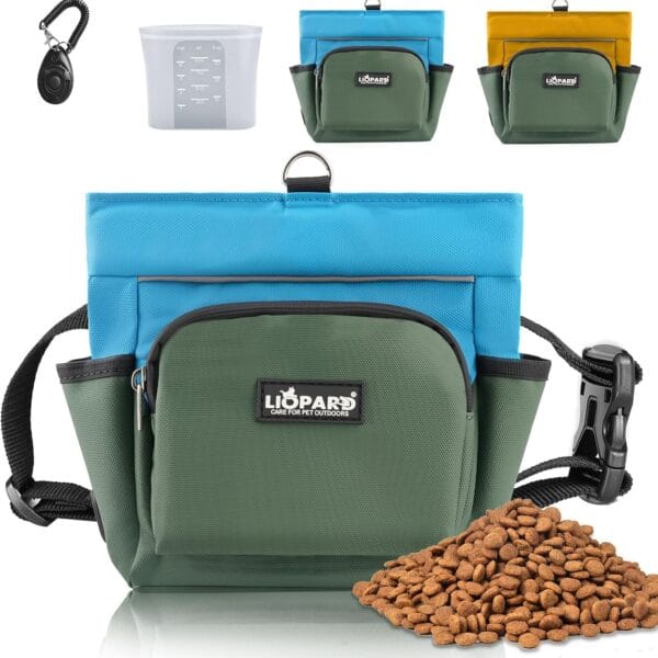 LIOPARD Dog Treat Pouch, Training Bag for Pet Walking, Pet Treat Bag with Silicone Liner, Magnetic Closure with Clicker and Belt Clip, 4-Cup Dog Treats Pouch for Outdoor Training (blue)