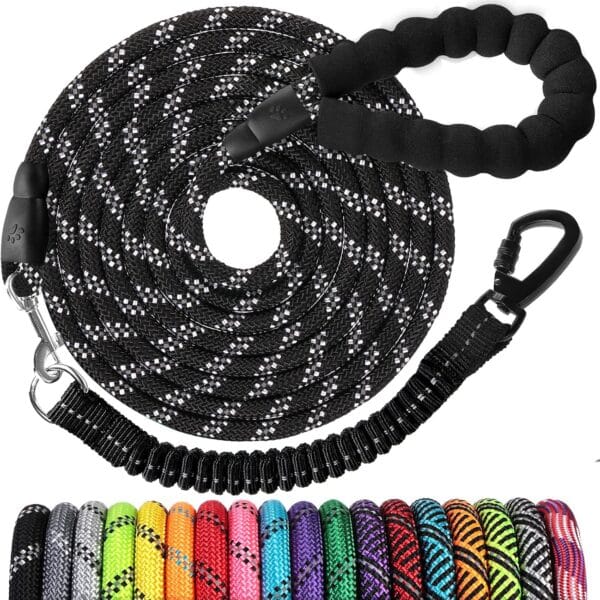 Long Dog Leash 10 FT: Heavy Duty Rope Leashes for Dogs Training with Swivel Lockable Hook Reflective Threads Bungee and Padded Handle - Dog Lead for Large Small Medium Dogs Outside Walking Hiking