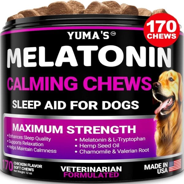 Melatonin for Dogs - 170 Melatonin Chews for Small and Large Dogs - Puppy Sleep Aid - Natural Calming Treats for Stress Anxiety Relief - Canine Sleeping Pills - Thunder, Fireworks, Chewing, Barking