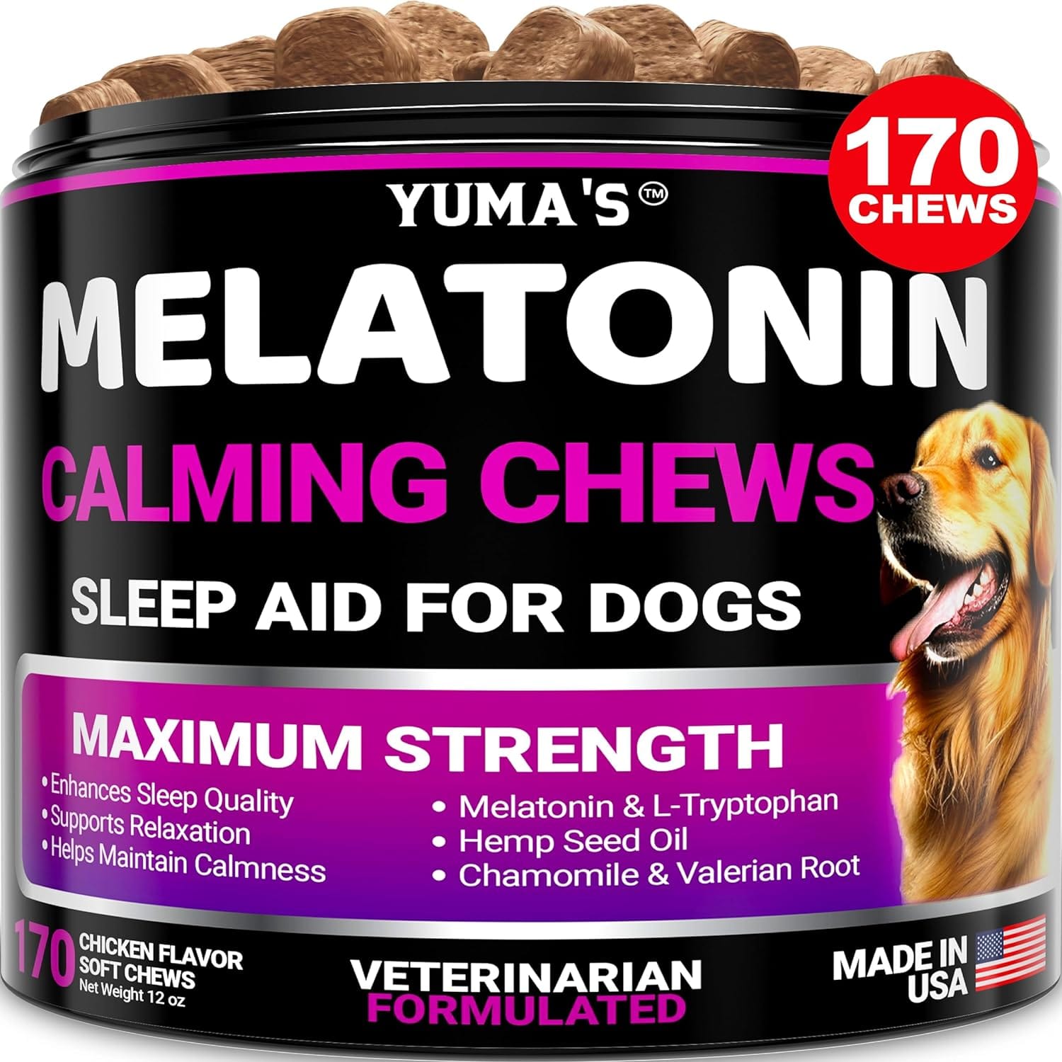 Melatonin for Dogs - 170 Melatonin Chews for Small and Large Dogs - Puppy Sleep Aid - Natural Calming Treats for Stress Anxiety Relief - Canine Sleeping Pills - Thunder, Fireworks, Chewing, Barking Melatonin for Dogs - 170 Melatonin Chews for Small and Large Dogs - Puppy Sleep Aid - Natural Calming Treats for Stress Anxiety Relief - Canine Sleeping Pills - Thunder, Fireworks, Chewing, Barking