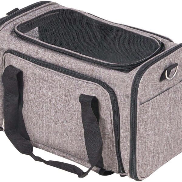 Rolling Pet, Airline Approved with Wheels - Cat Dog Carrier with Telescopic Handle & Folding Bowl - Grey - Up to 25 lbs