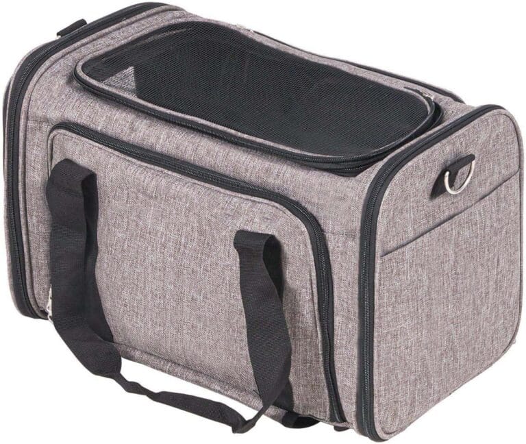 Rolling Pet, Airline Approved with Wheels - Cat Dog Carrier with Telescopic Handle & Folding Bowl - Grey - Up to 25 lbs